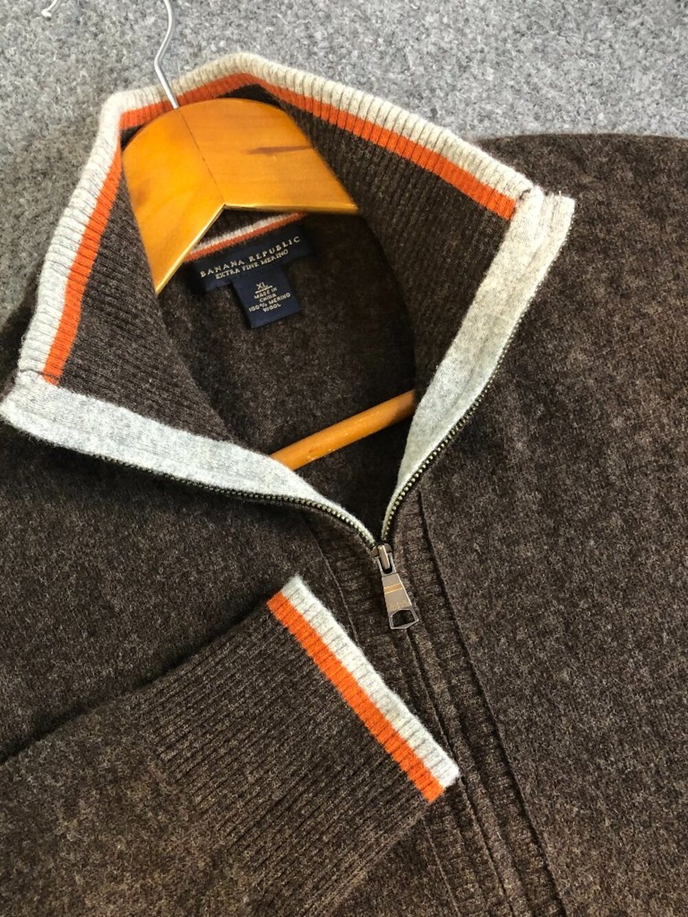 Banana Republic 100% Merino Wool 1/4 Zip Sweater Mens Extra Large Brown Preppy
